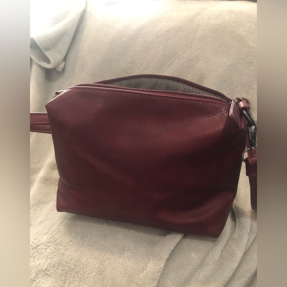 As New-Burgundy-Red Vegan Leather” Black Caviar” cross body handbag - Picture 6 of 16